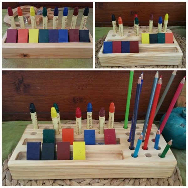 Large wooden crayon holder Waldorf