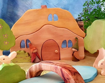 Folkwood Gnome Cottage  waldorf toys  small world play  natural wooden toys  steiner COTTAGE ONLY