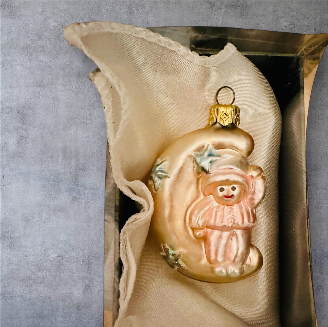 Angel on Moon PINK Ornament Vintage Handblown, Mercury Glass ...