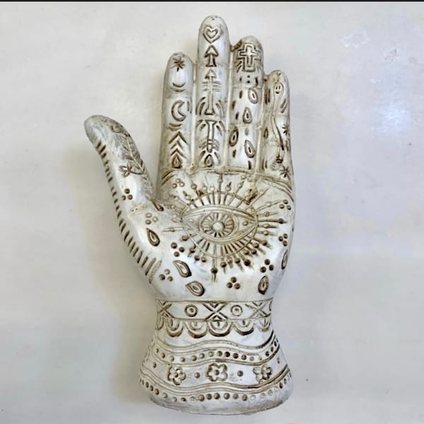 Hamsa Hand Palmistry Decor / Fortune Teller Display One Hand WHITE