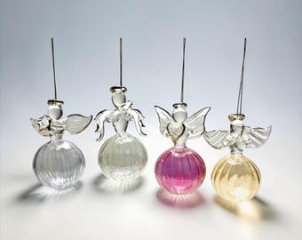 Juego de 4 adornos navideños de ángel de cristal vintage en tono joya de 6,35 cm (2,5 pulgadas).