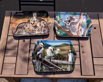 Vintage Ashdene Australian wildlife scatter trays featuring artwork Natalie Jane Parker
