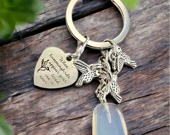NEW ADD ON Opalite Gem Crystal, Three Pretty Hummingbirds Charms Keychain with Charm When hummingbirds appear, your loved ones are near