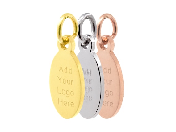 Oval Stainless Steel Tag with Mechanical Engrave Custom Logo, Personalized Logo Engraved Disc Sequins, 11x6.5mm, F0L9.ST.ME DBF