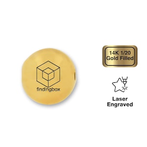 14K 1/20 Gold Filled Beads, 10 pcs, 50 pcs, Laser Engraved Logo on Round Beads, 8mm, B0US.GF.8MM