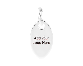 Etiqueta de joyería personalizada de plata esterlina 925 maciza, etiqueta con logotipo personalizado grabado con láser, etiqueta de joyería de metal ovalado bañada en rodio, F0R3.925.C DBF