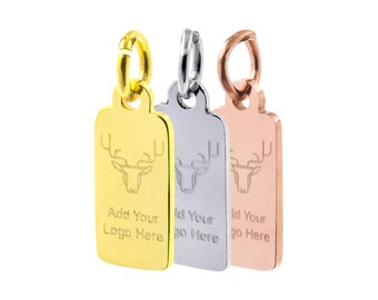 Etiqueta rectangular de acero inoxidable con logotipo personalizado grabado mecánicamente, disco de lentejuelas con logotipo personalizado grabado, 11,5 x 6 mm, F0LA.ST.ME DBF