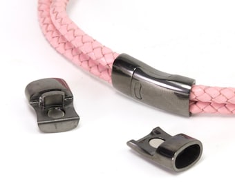 Gunmetal Stainless Steel Magnetic Clasp, Closure Fastener Buckle End Clasps for 10x5mm Leather Cord, End Cap Connector, F130.GM08.S01 OWH