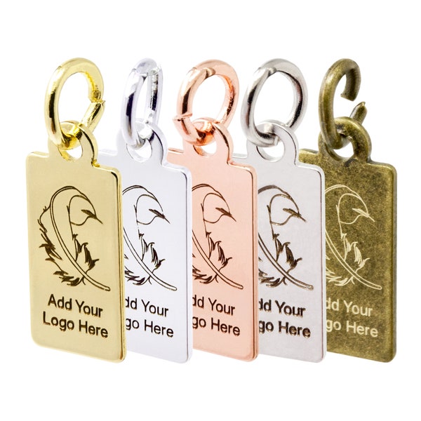 Custom Metal Tags, Metal Handmade Label, Jewelry Tag, Rectangle Brass Based Metal Tag, Laser Engraved 11.5x6mm tags, F0LA