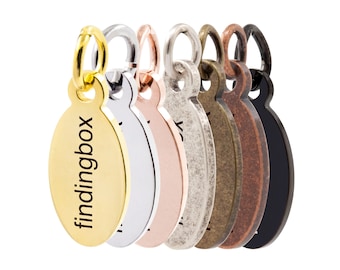 Etiqueta ovalada de joyería de acero inoxidable, logotipo personalizado grabado con láser en una etiqueta colgante de metal, pulido de alta calidad, 11x6,5 mm, F0L9.ST