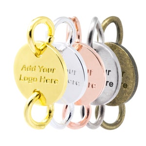 Metal Tag for Handmade Items, Custom Logo Etched Round Double Hole Jewelry Tag, Round Disc Sequins, Dia. 10mm, Pkg of 100 PCS, F0RJ.P100.E