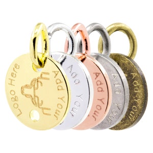 Mechanical Engraved Double Loop Logo Tag, Custom Jewelry Tag, Metal Tag for Handmade Items, Brass Round Metal Disc Sequins, 10mm, F0RJ.ME