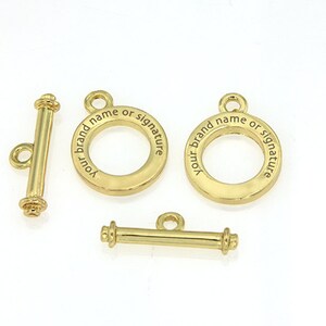 Custom Laser Engraved With Brand Name or Signature Gold Toggle Clasp ...
