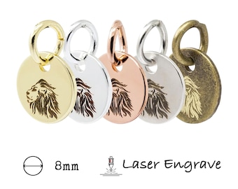 Médaillons ronds en métal de 8 mm personnalisés - Étiquettes pour bijoux en laiton gravées au laser, breloques disque logo, 0,7 mm d'épaisseur (calibre 23), 100 pièces