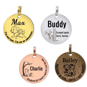 Custom Pet ID Tag, Personalized Dog Tag, 25MM Stainless Steel Laser Engraved Dog Name and Contact Information, Funny and Cute Pet Tag