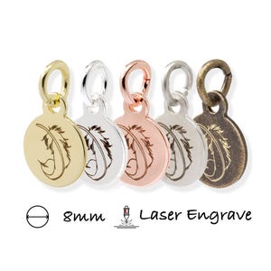 Diam. Étiquettes à logo en métal personnalisées de 8 mm, Étiquettes pour bijoux gravées au laser, Breloques personnalisées, À base de laiton, 0,7 mm d'épaisseur (calibre 23), 100 pièces