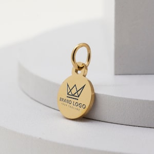 Dia. 8MM Custom Metal Jewelry Tags,  Personalized Laser Engraved Logo Charms, Durable Premium Quality Brass Based , Tags for Branding
