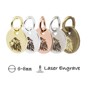 Benutzerdefinierte 6 mm 8 mm runde Metallanhänger - Laser gravierte Messing Schmuckanhänger, Logo Disc Charms, 0,7 mm dick (23 Gauge), 100 Stück