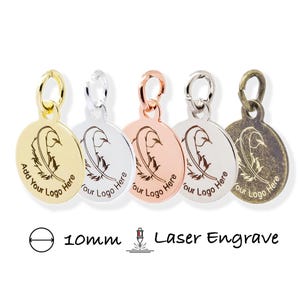 Diam. Étiquettes avec logo en métal personnalisées 10 mm, Étiquettes pour bijoux gravées au laser, Charms personnalisés, À base de laiton, 0,7 mm d'épaisseur (calibre 23), 100 pièces