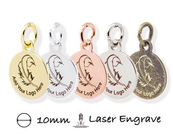 Custom Jewelry Tags, 10mm Laser Engraved Metal Logo Charms, Personalized Brass Round Tags, 14K Gold/Silver, 100pcs
