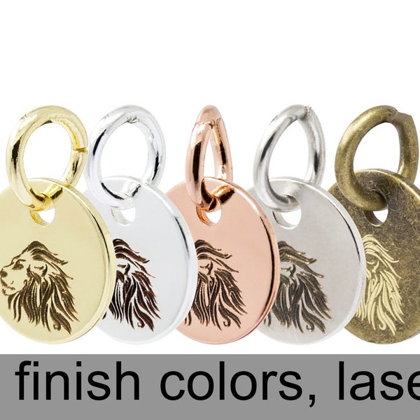 Custom Metal Tag, Laser Engraved Logo on Round Tag, 6/8MM Brass Charms, F0R1