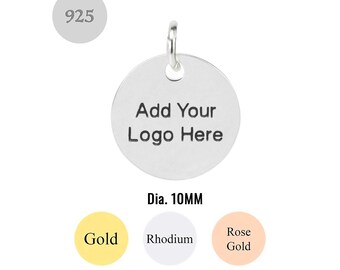 Etiqueta de logotipo personalizada de plata de ley 925 de 10 mm, grabada a láser en rodio, con lentejuelas de disco, 50/100 unidades DBF