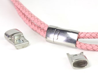 Stainless Steel Magnetic Clasp, Closure Fastener Buckle End Clasps for 10x5mm Leather Cord, End Cap Connector, 1 Sets, F130.SI06.S01 OWH