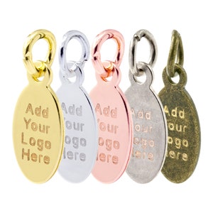Custom Logo Mechanical Engraved Oval Tag, Personalized Brass Tag, Logo Engraved Metal Hanging Jewelry Tag,  11.5x6mm, F0L9.ME DBF
