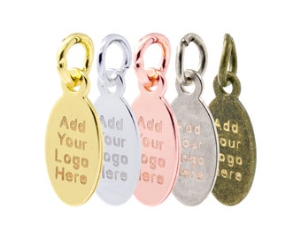 Custom Logo Mechanical Engraved Oval Tag, Personalized Brass Tag, Logo Engraved Metal Hanging Jewelry Tag,  11.5x6mm, F0L9.ME DBF