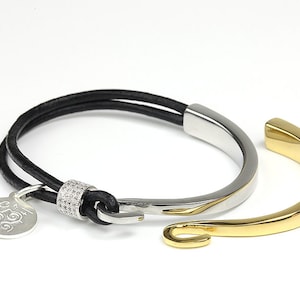 Stainless Steel Half Cuff Bracelet for 2mm Leather Cord, Unisex Hook Bracelet Charm, 52x30mm,  Pkg of 1 pc, C0S9.P01 KCC