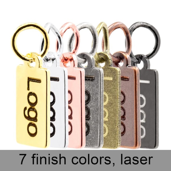 Custom Logo Charm, Metal Handmade Label, Mini Rectangle Brass Based Metal Tag, Laser Engraved 8.4x4.2mm tags, F1HI