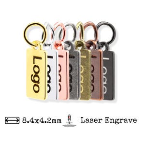Mini 8.4x4.2 mm Rechteck Benutzerdefinierte Metall Schmuck Tags, Laser gravierte Logo Tags, personalisierte Charme, Messing basiert, 100 Stk