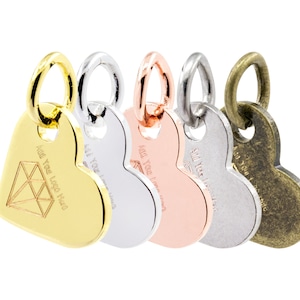Custom Logo Metal Jewelry Tag, Mechanical Engraved Heart Hanging Charm Sequins, 12x10.2mm, 19 Gauge, Pkg of 100 PCS, F0R2.MES DBF