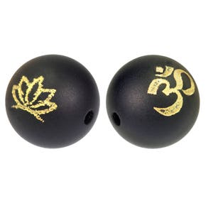 Cuentas de logotipo personalizadas grabadas con láser ónix negro mate, iniciales o logotipo de oro, piedra semipreciosa, cuentas personalizadas, 20 piezas, B181.P20.C DBF