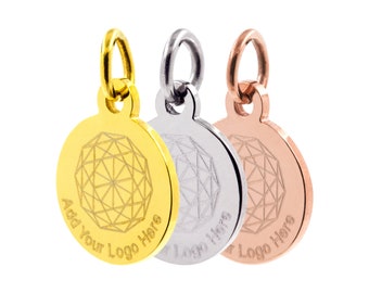 Etiqueta redonda de acero inoxidable con logotipo personalizado grabado mecánicamente, disco de lentejuelas con logotipo personalizado grabado, tamaño 10 mm, F0LC.ST.ME