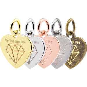 Mechanical Engraved Metal Jewelry Tag, Custom Logo Tag, Heart Hanging Charm Sequins, 10.5x10.7mm, 23 Gauge, Pkg of 100 PCS, F0LB.MES DBF