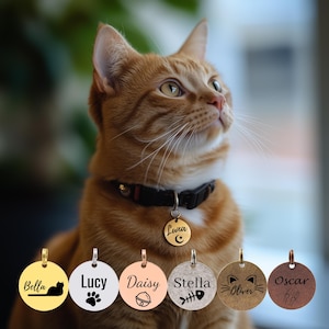 Custom Pet ID Tag, Personalized Cat Tag, 25MM Stainless Steel Laser Engraved Cat Name and Contact Information, Funny and Cute Pet Tag