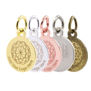 Custom Jewelry Tags, Mechanical Engraved Logo on Round Tags, Color Plated over Brass, Dia. 6~12mm, F0LC
