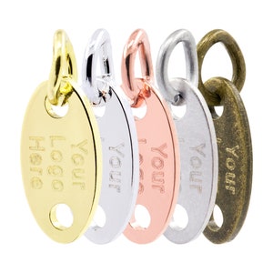 Custom Logo Engraved Tag, Mechanical Engraved Double Hole Oval Tag, Brass Made Metal Sequin, 13x7mm, 19 Gauge, 100 PCS, F0VJ.MES DBF