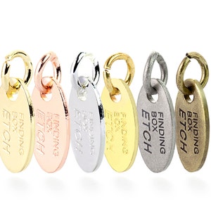 Custom Logo Etched on Oval Jewelry Tag, Metal Jewelry Tags, Brass Tags, 13x7mm, 19 Gauge, Pkg of 100 PCS, F0R3.P100.E DBF