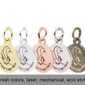 Custom Metal Tags, 10mm Custom Logo Hanging Tag, Laser/ Engrave/ Etch Personalized, Brass Based Metal, 23 Gauge/0.7mm, F0LC.10MM 50/100 PCs image 1