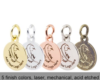 Logo Jewelry Tags, 10mm Custom Logo Hanging Tag, Laser/ Engrave/ Etch Personalized, Brass Based Metal, 23 Gauge/0.7mm, F0LC.10MM 50/100 PCs