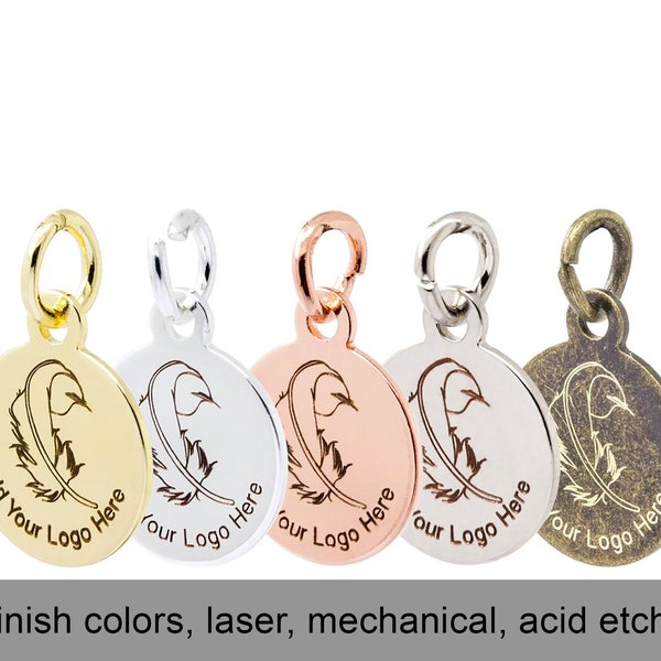 Custom Metal Tags, 10mm Custom Logo Hanging Tag, Laser/ Engrave/ Etch Personalized, Brass Based Metal, 23 Gauge/0.7mm, F0LC.10MM 50/100 PCs