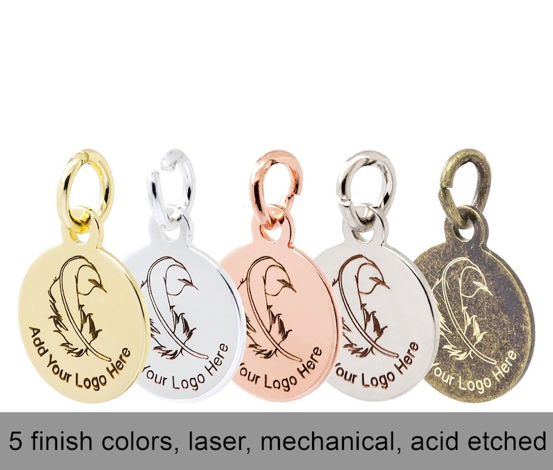 Custom Metal Tags, 10mm Custom Logo Hanging Tag, Laser/ Engrave/ Etch Personalized, Brass Based Metal, 23 Gauge/0.7mm, F0LC.10MM 50/100 PCs image 1