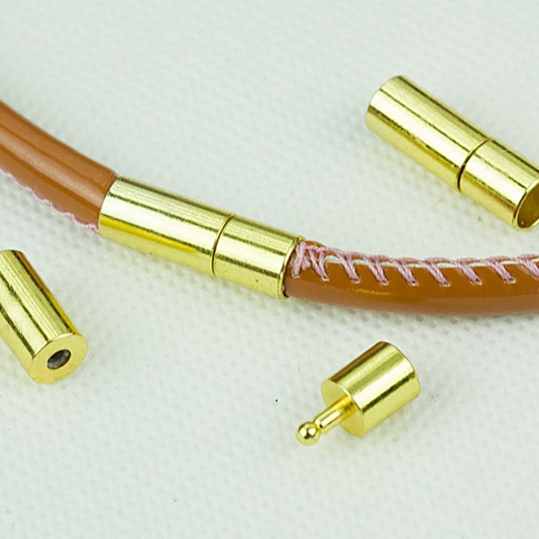 Gold Verschluss Verschluss Schnalle End Verschlüsse für 5mm Lederschnur, Kupfer End Cap Connector, Pkg von 5 Sets, F0KJ. GO01. S05 KCC