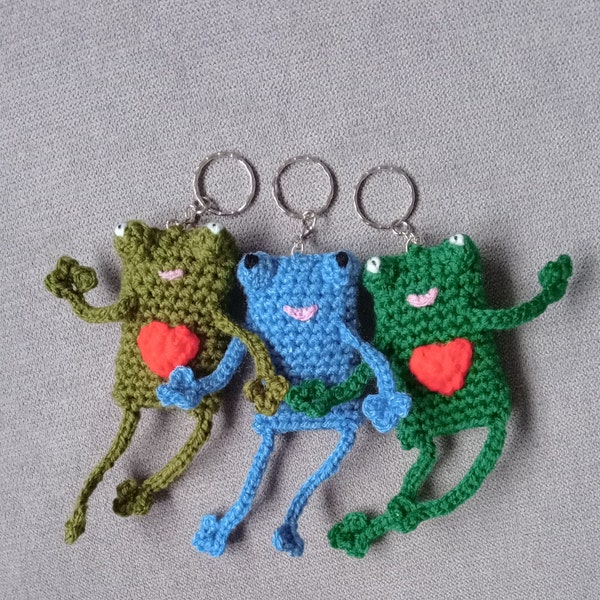 Crocheted frog keychain. Handmade gift for all occasions.