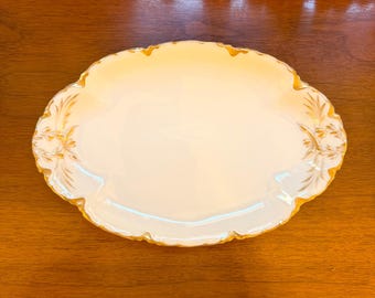 Haviland Ranson Oval Platter Limoges France Gold Trim Handled Serving Piece