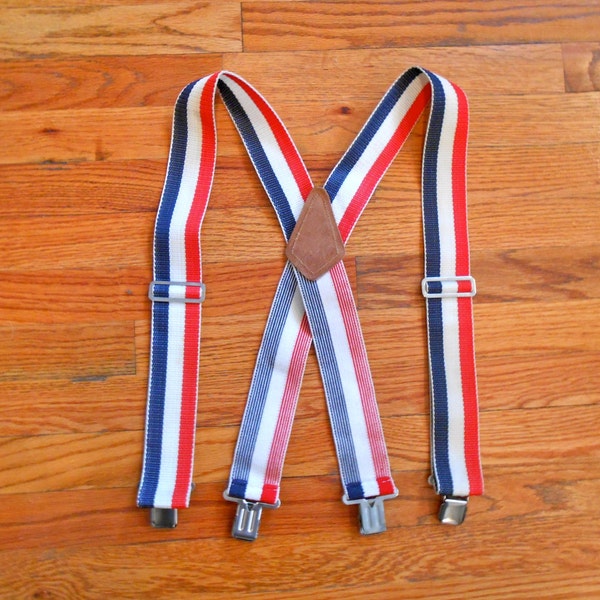 Patriotic Extra Wide Suspenders Red White and Blue Striped vintage mens