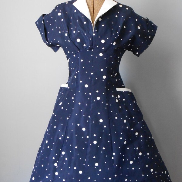 50s I Love Lucy Taffeta Dress with Atomic Print Vintage Women's