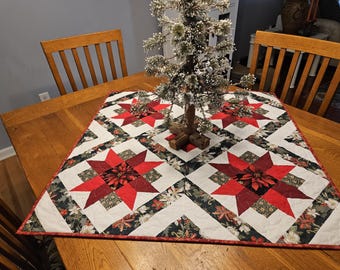 Quilted Christmas Poinsettias Table Topper / Wall Hanging